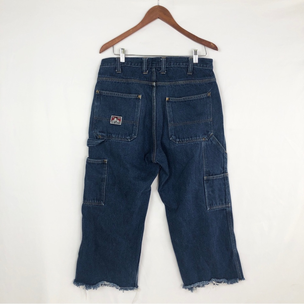 Vintage Ben Davis Cargo Utility Jean Dark Wash Size 34 Fray Raw Hem Straight Leg